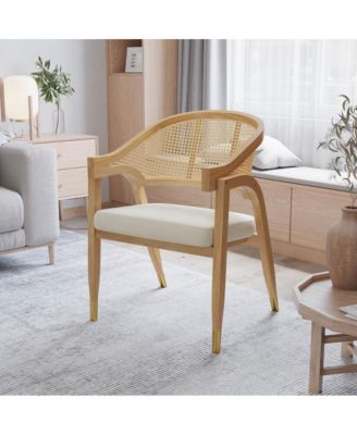 Bronson Cane Rattan Padded Accent Or Dining Chair With Metallic Accented Legs