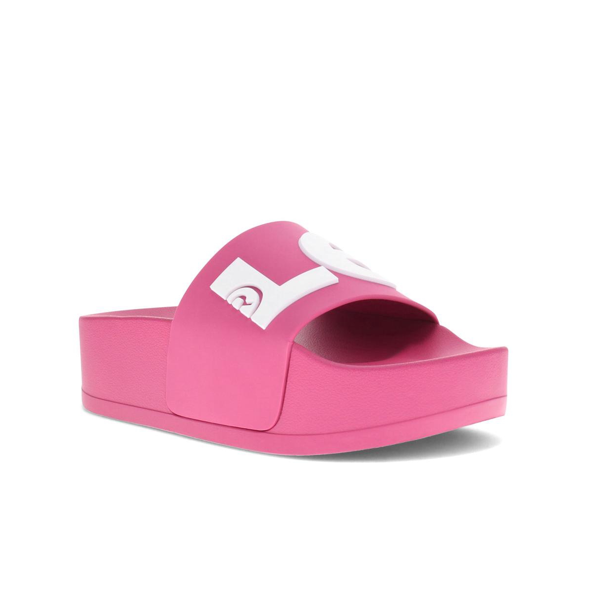 Levi's Women's Split Logo Platform Slide Slip On Sandal Shoe In Fuchsia,white