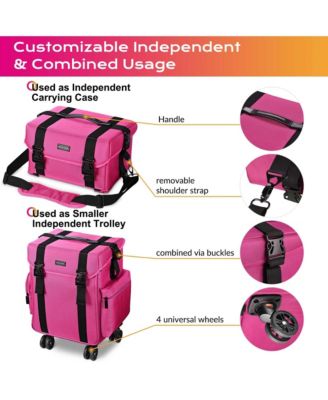 Deep Pink 2in1 Rolling Makeup Case Soft Sided Cosmetic Organizer 1680D