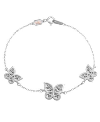 Suzy Levian Sterling Silver Cubic Zirconia Puffed Butterfly Station Bracelet