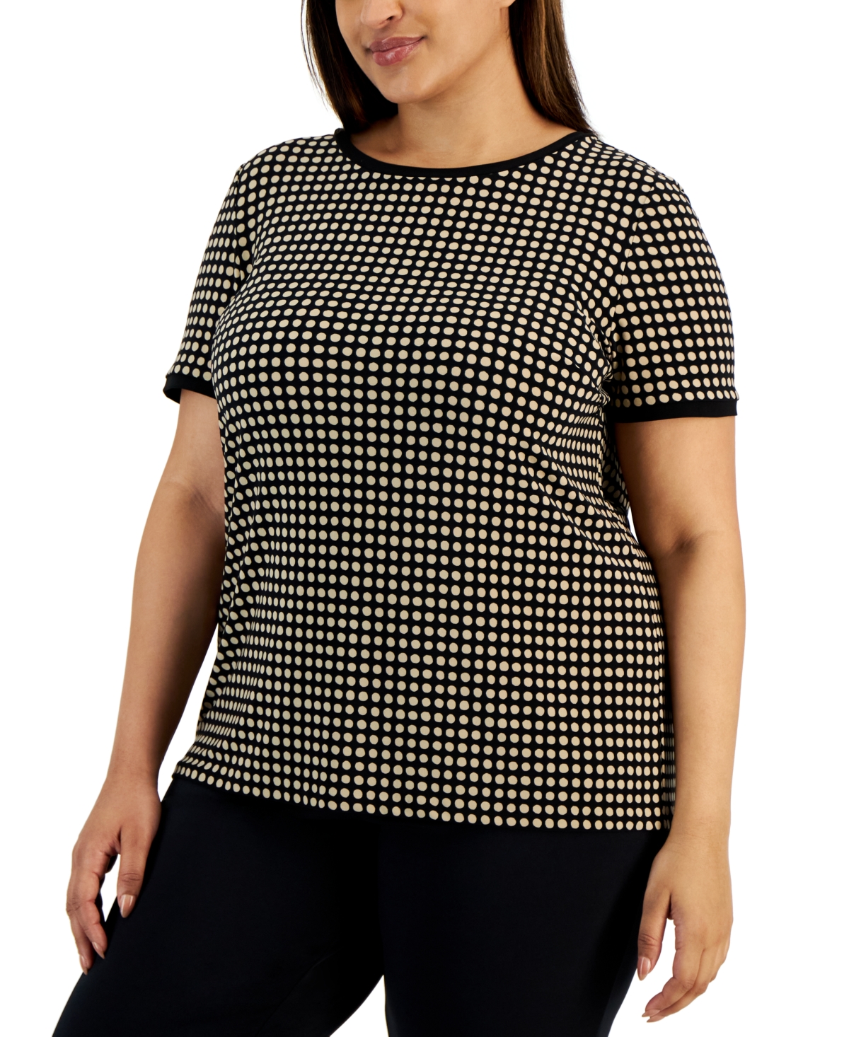 Plus Size Button-Back Short-Sleeve Top - Anne Black/Latte