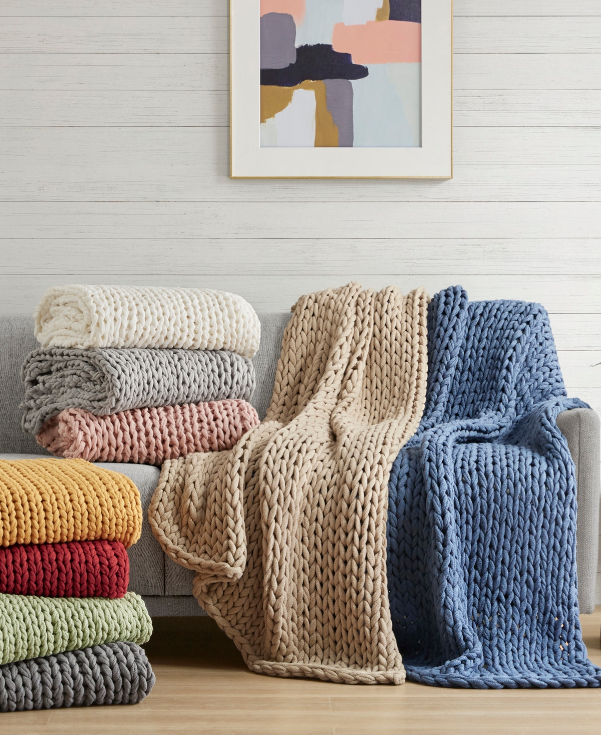 Madison Park Chunky-knit Handmade Throw, 50" X 60" In Sage Green