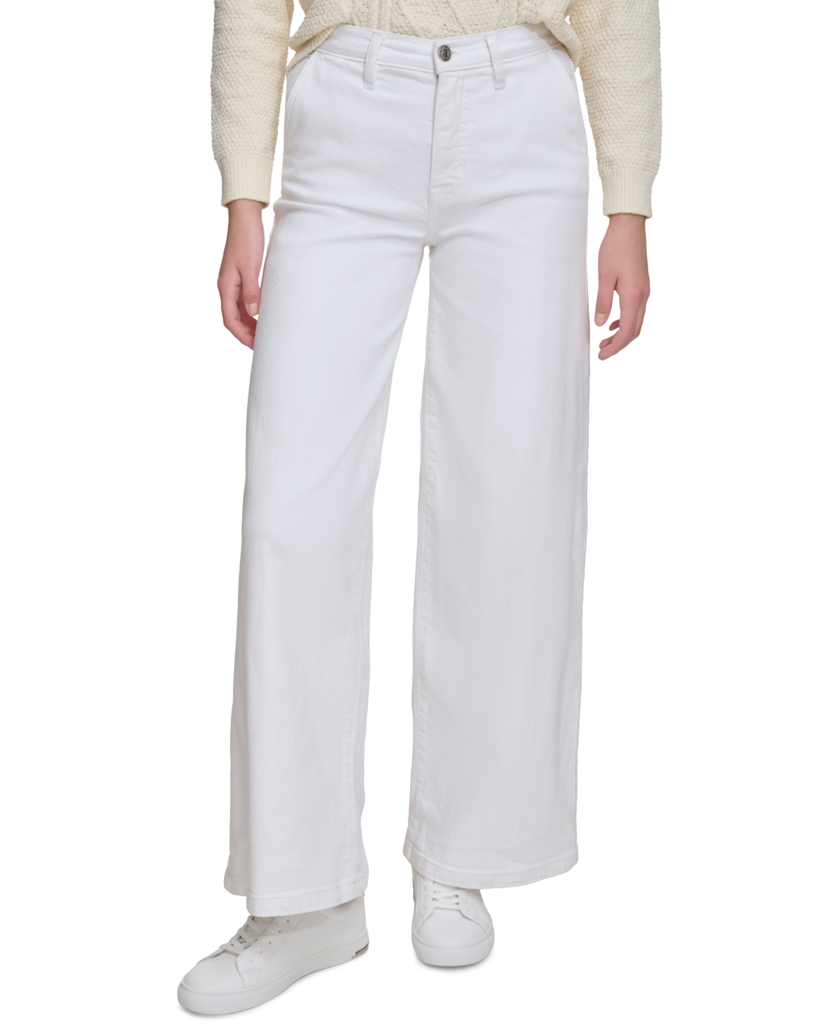 Shop Dkny Jeans Women's High-rise Wide-leg Trouser Jeans In Opt - Optic White