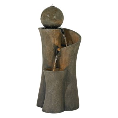 Sphere Curve 39 1/2" High Large Modern Zen Indoor Outdoor Decor Faux Stone Floor Fountain with Light LED