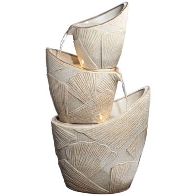 Three Urn 30" High Large Coastal Modern Indoor Outdoor Decor Faux Stone Floor Fountain with Light LED Cascading