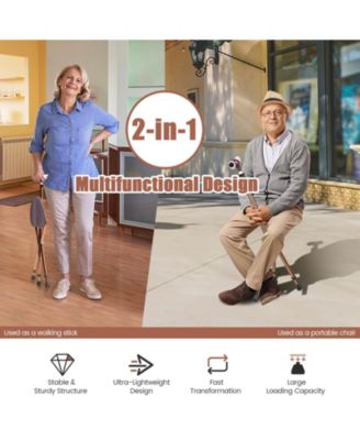 Lightweight Adjustable Folding Cane Seat Aluminum Alloy Crutch Chair With Light