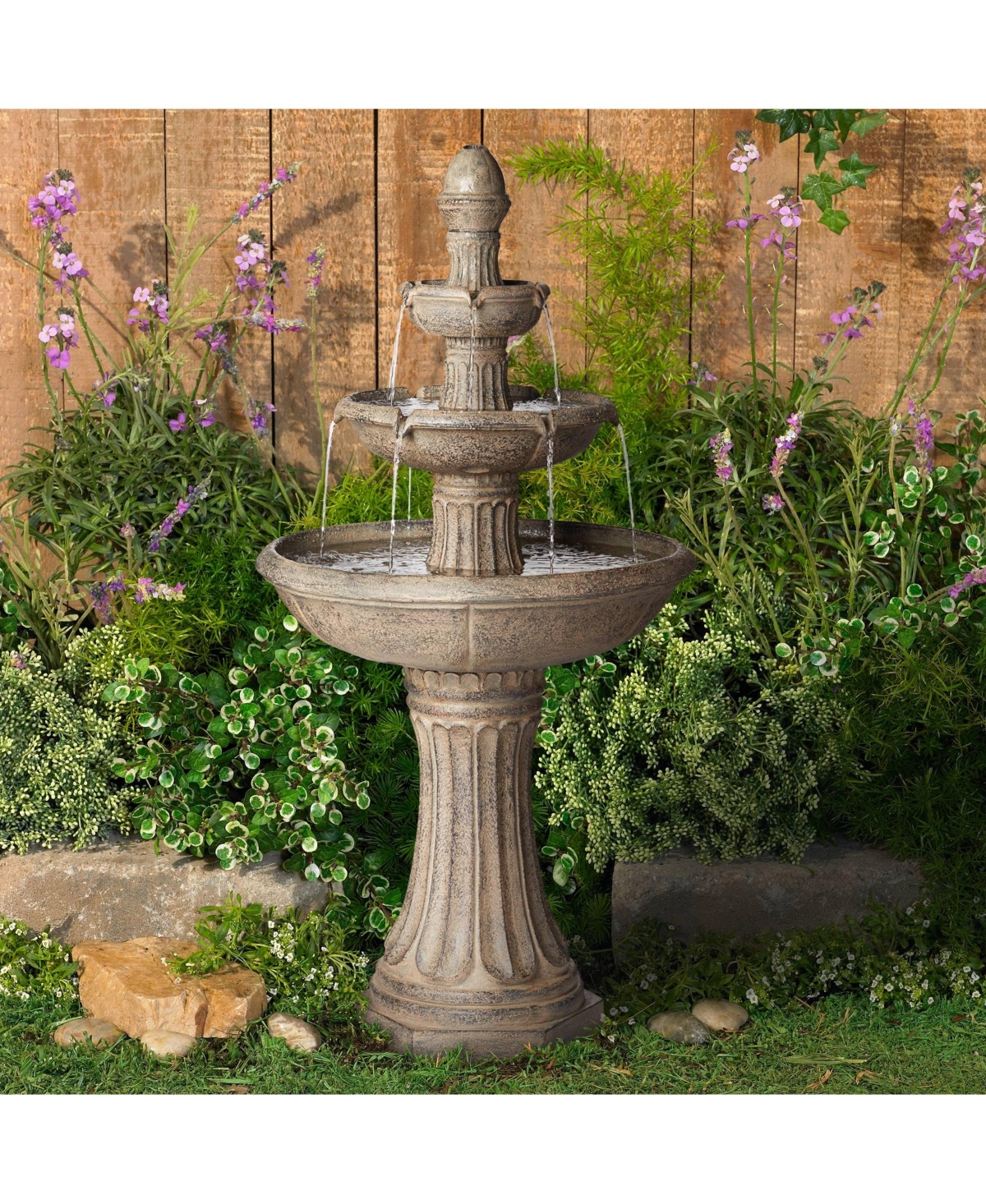 Arron Rustic Outdoor Floor Water Fountain 46" High with Light Led 3-Tiered for Garden Patio Yard Deck Home Lawn Porch House Relaxation Exterior Balcon
