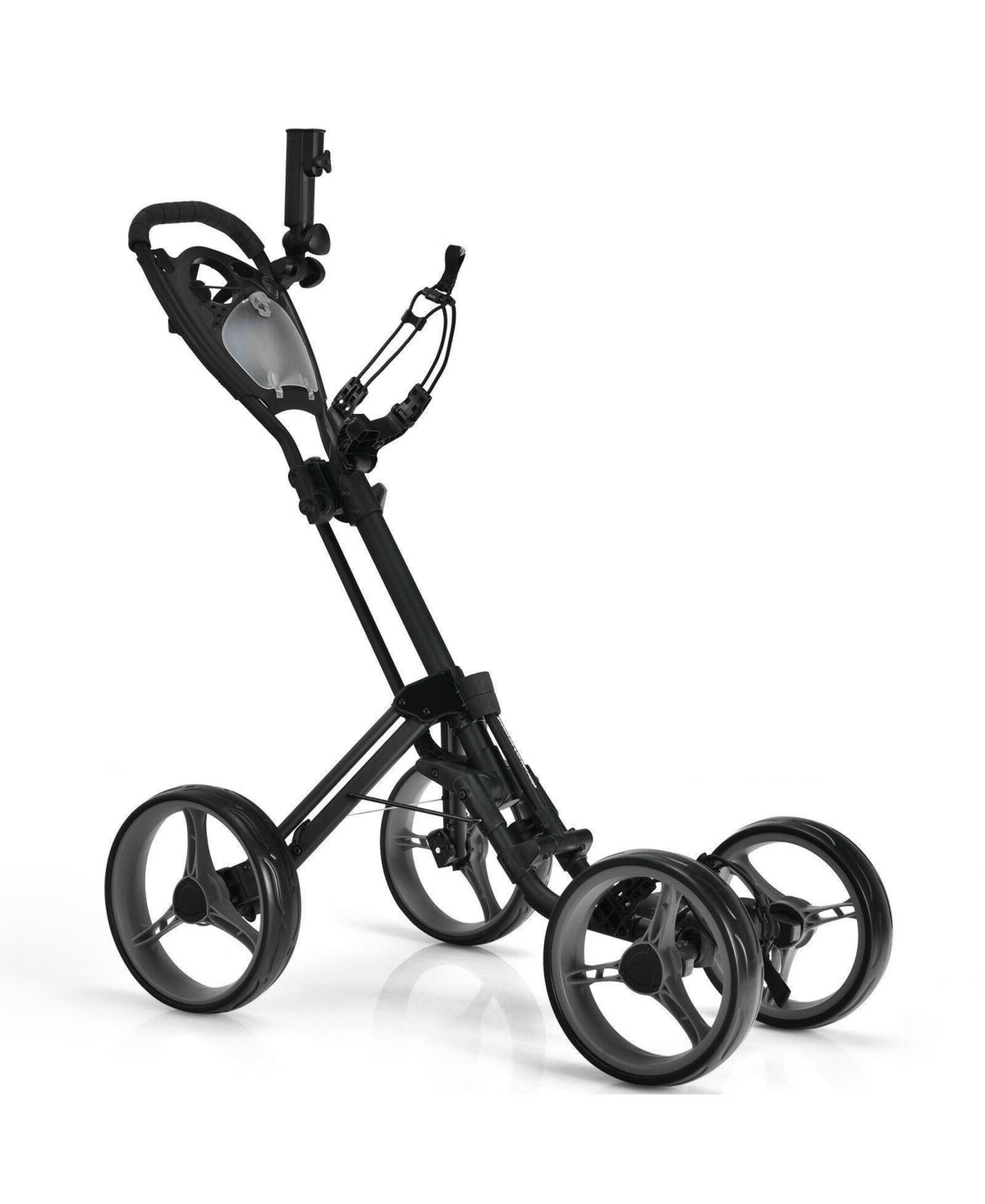 4 Wheel Golf Push Cart with Brake Scoreboard Adjustable Handle - Black