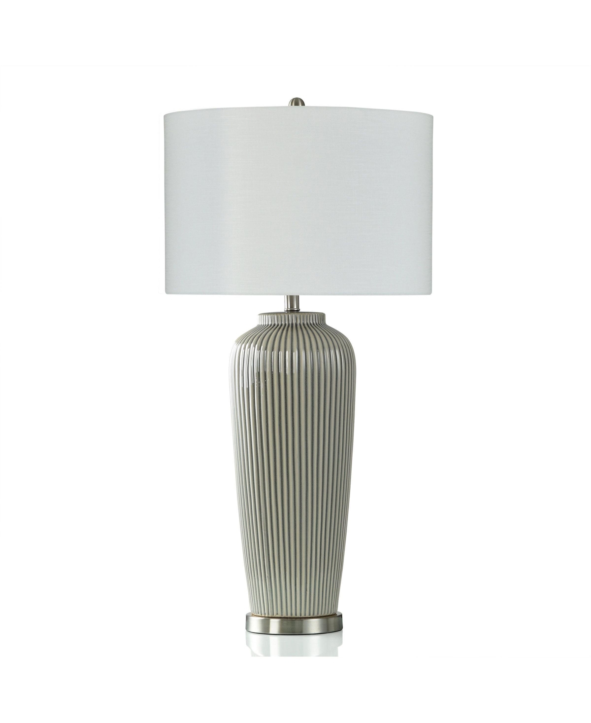 Stylecraft Home Collection 36" Pristine Antique-like Crackle Ribbed Ceramic Table Lamp In Cream And Grey,crackle Ribbed Ceramic