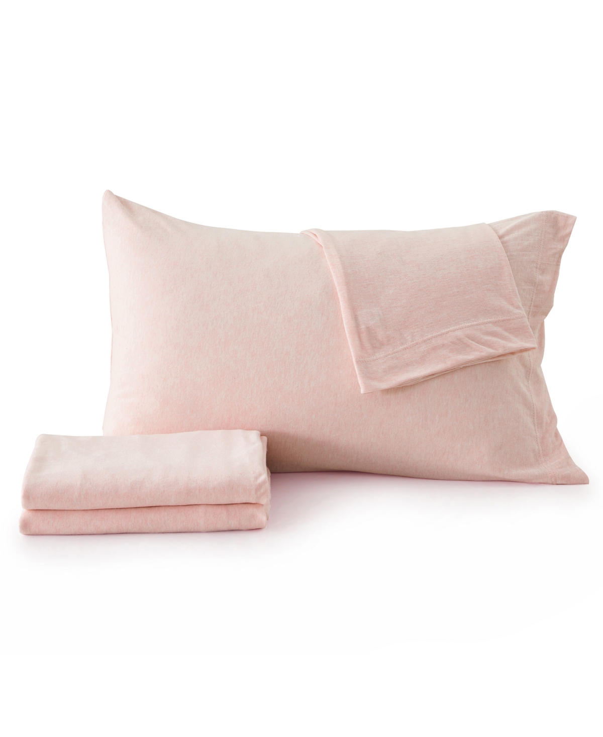 Premium Comforts Heathered Melange T-shirt Jersey Knit Cotton Blend 4 Piece Sheet Set, California King In Blush Pink