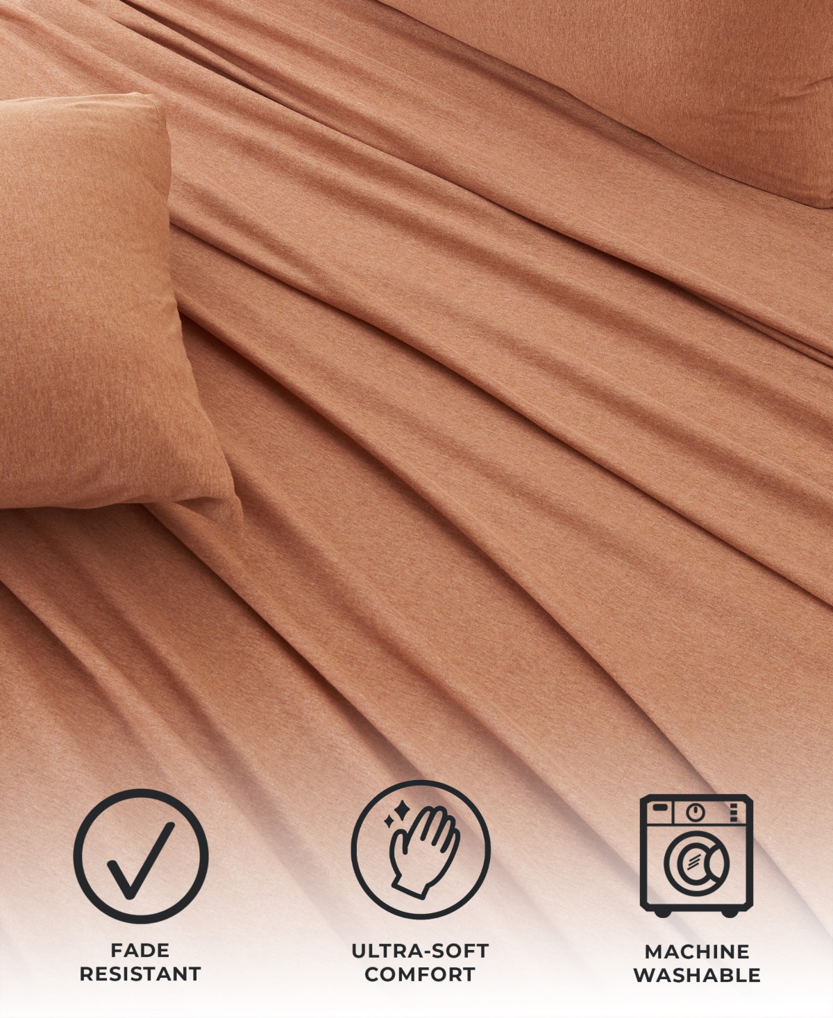 Premium Comforts Heathered Melange T-shirt Jersey Knit Cotton Blend Piece Sheet Set