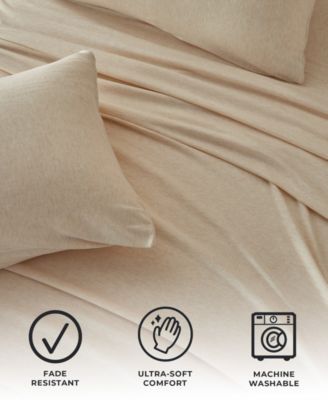 Heathered Melange T-shirt Jersey Knit Cotton Blend 4 Piece Sheet Set, Full