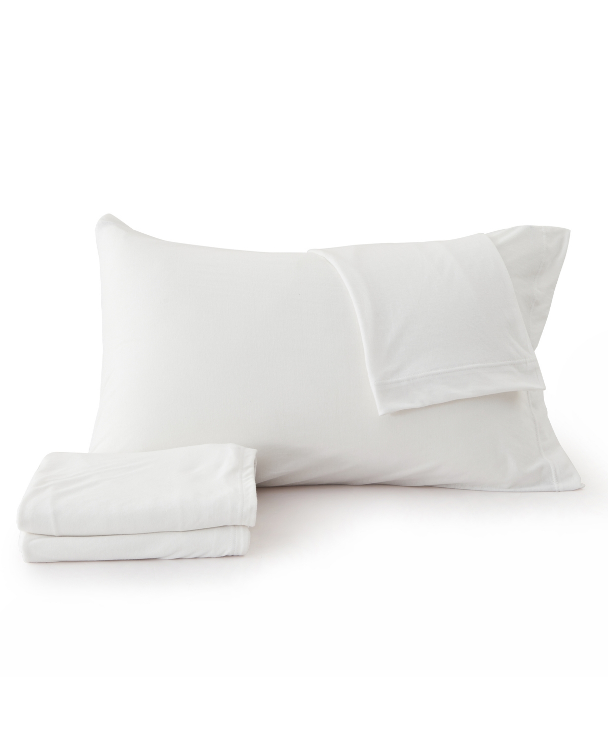 Premium Comforts Heathered Melange T-shirt Jersey Knit Cotton Blend 4 Piece Sheet Set, Full In Winter White