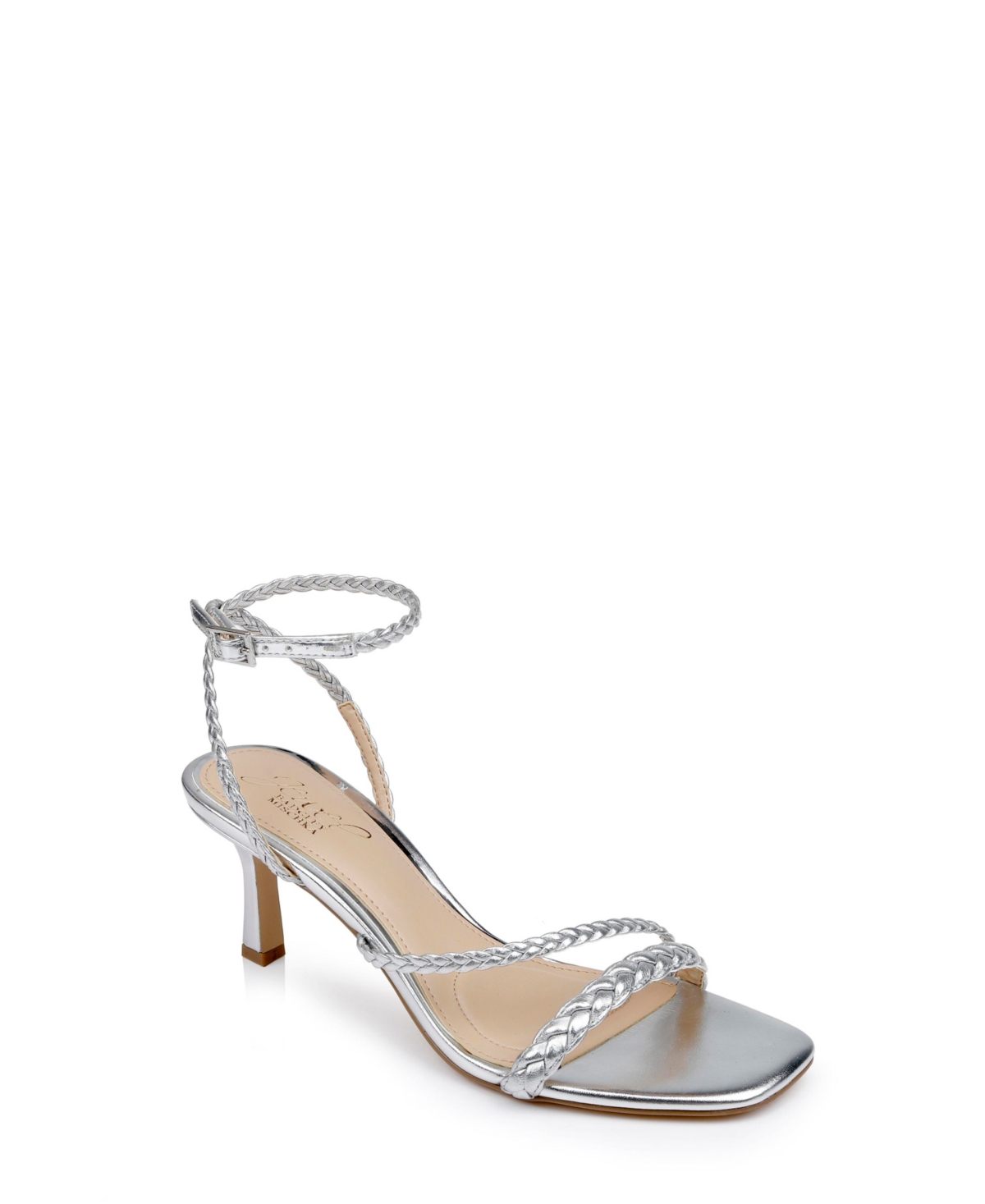 Jewel Badgley Mischka Women's Helia Asymmetrical Evening Sandals In Silver Nappa Leather