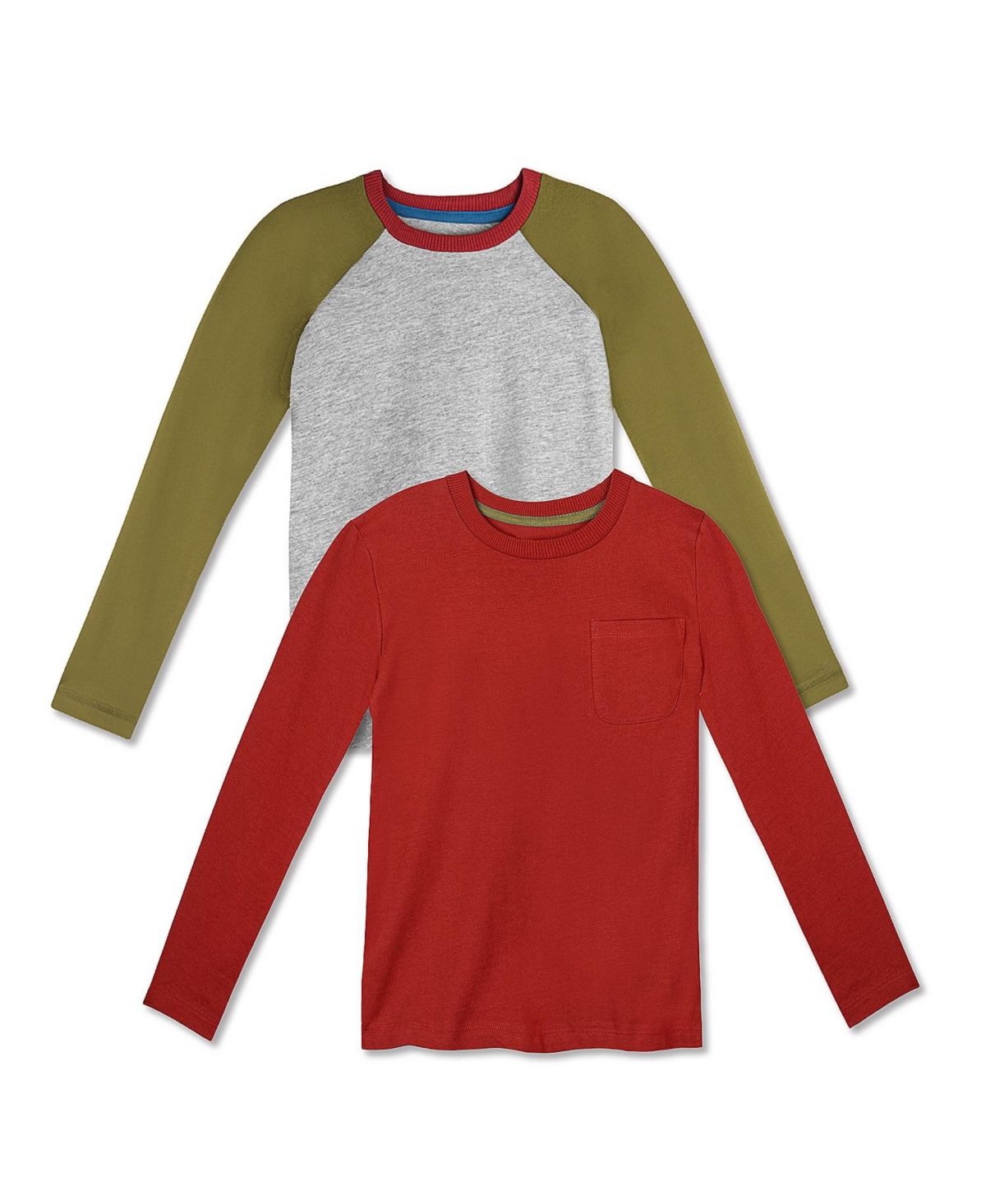 Mightly Kids 2pk Fair Trade Organic Cotton Long Sleeve T-Shirts - Olive and rust