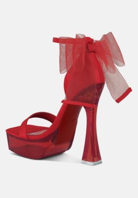 Womens Kiri Satin Clear High Heeled Bow Sandals