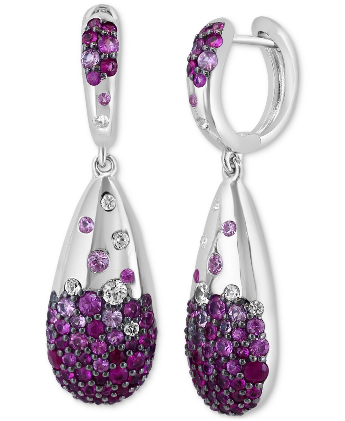 Effy Collection Effy Ruby (1-1/2 Ct. T.w.) & White Sapphire (3/4 Ct. T.w.) Ombre Cluster Drop Earrings In Sterling S In Sterling Silver