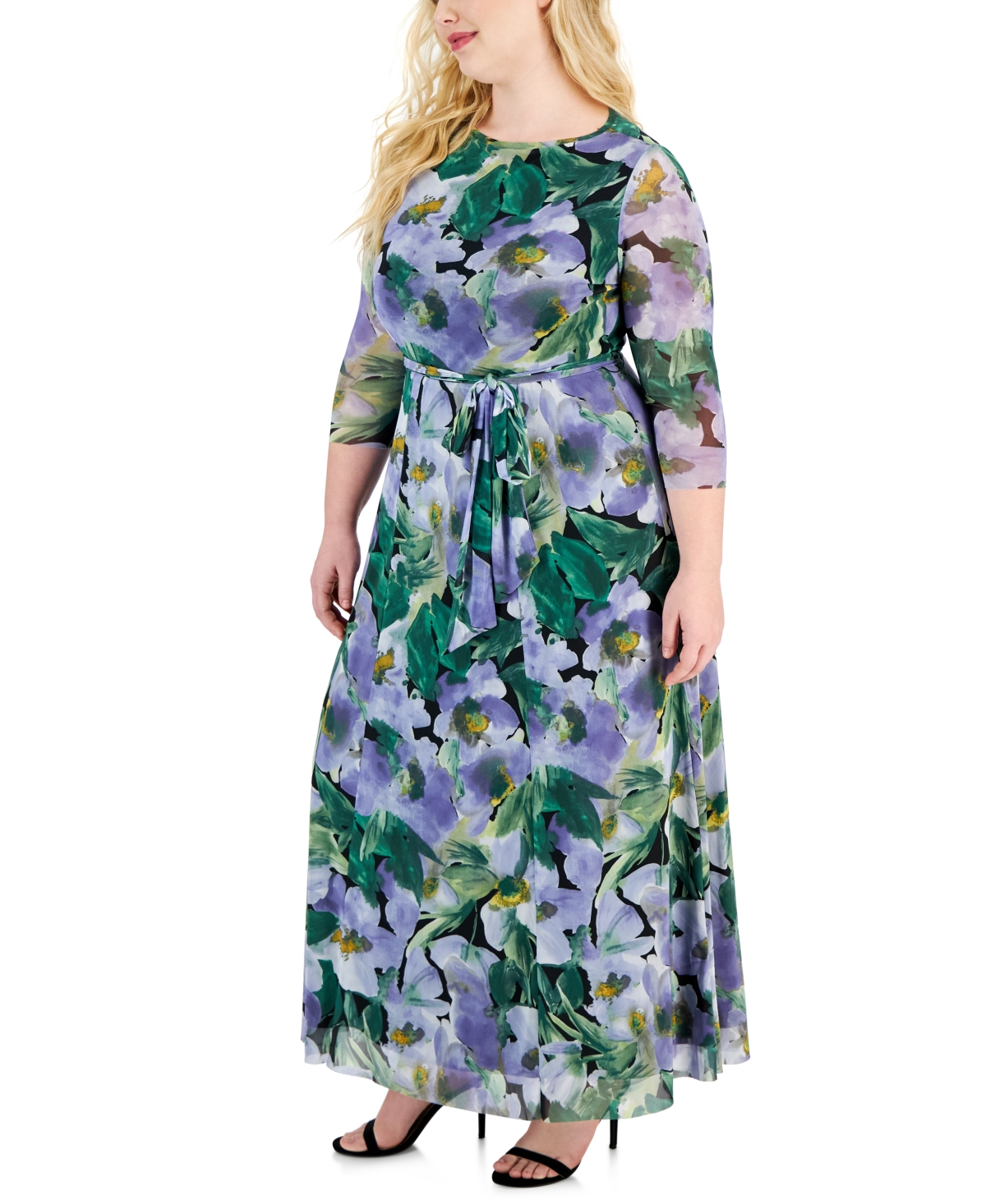 Shop Anne Klein Plus Size Floral-print Maxi Dress In Black Lavender