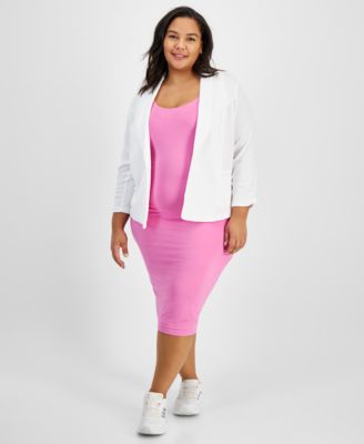 Trendy Plus Size Knit Drape Front Blazer Sleeveless Bodycon Midi Dress Created For Macys
