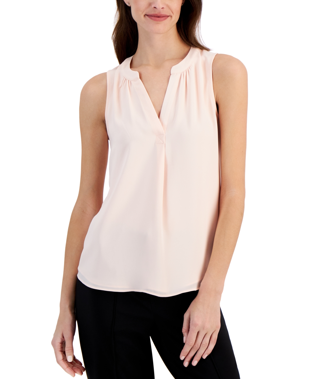 Shop T Tahari Women's Split-neck Sleeveless Top In Pearl Pink