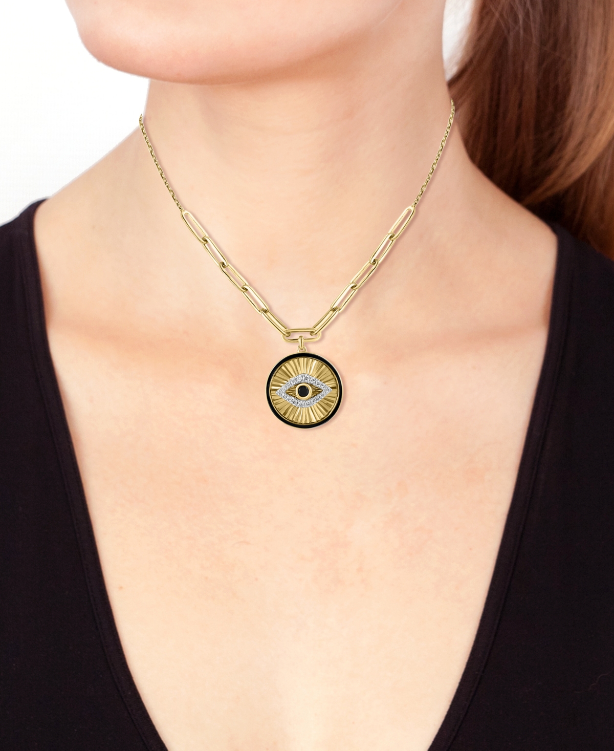 Effy White Diamond (7/8 ct. t.w.) and Black Diamond (1/20 ct. t.w.) Evil Eye 18