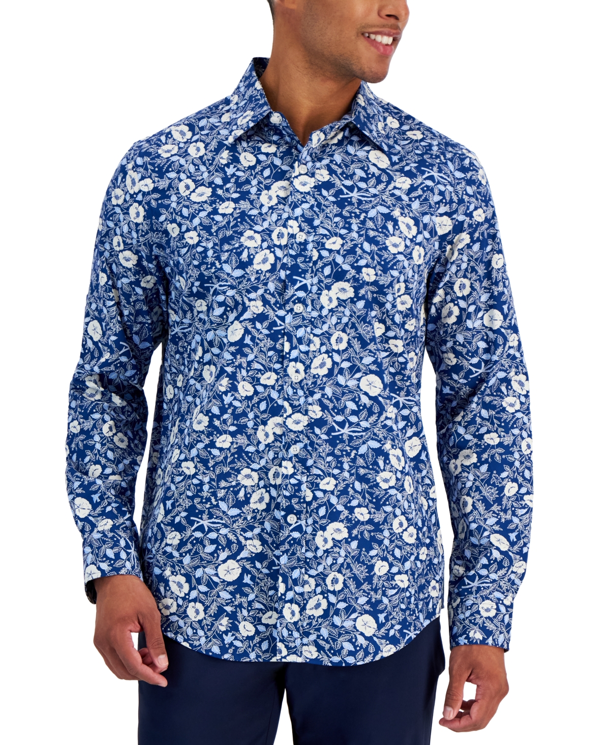 Club Room Men's Woven Floral Shirt, Created For Macy's In Navy Crush