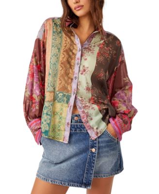 Free People - Women's Flower Patch Cotton Button-Front Top