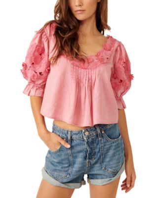 Free People - Women's Sophie Lace-Trim Cotton Crop Top