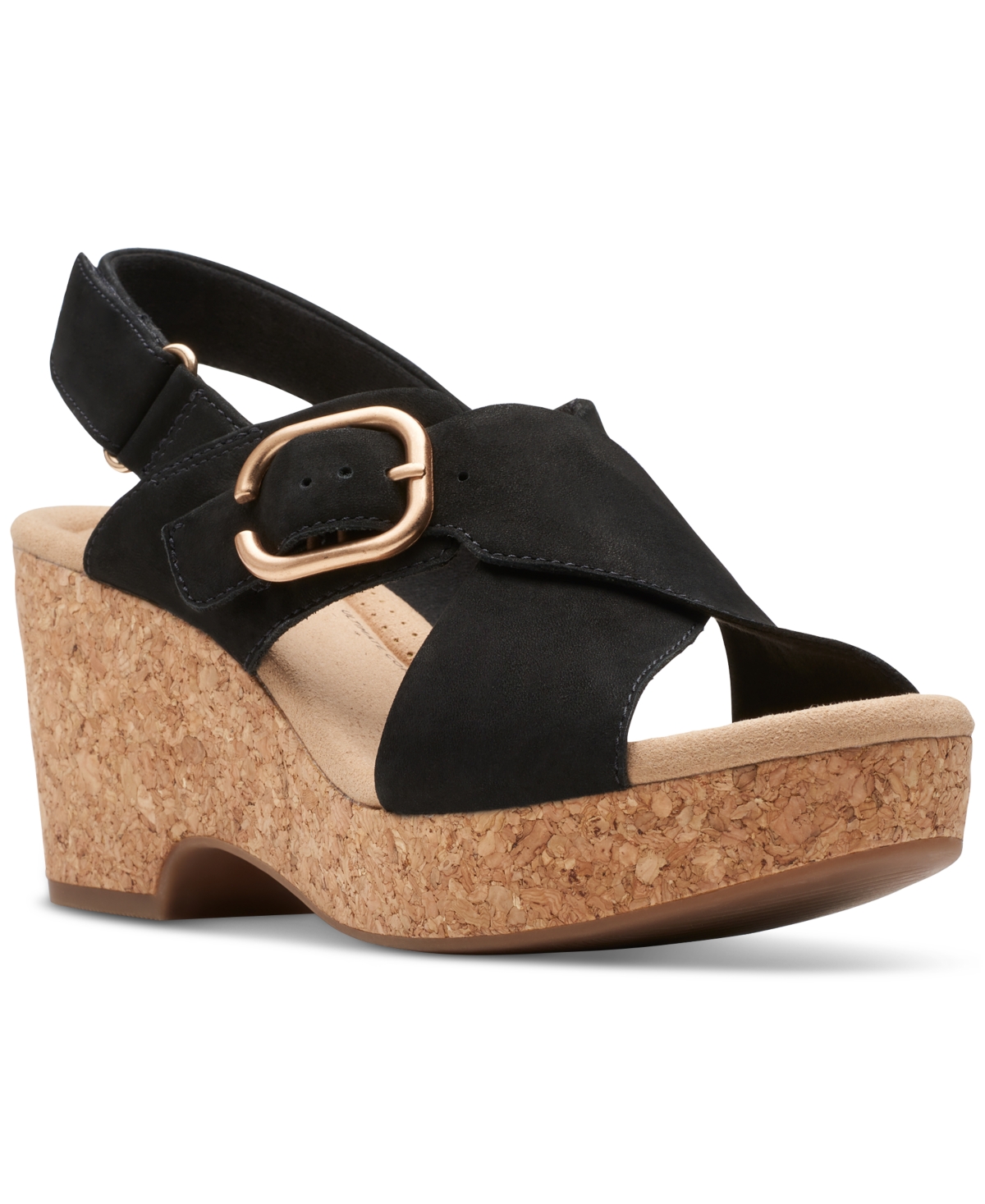 Shop Clarks Women's Giselle Dove Wedge Sandals In Black Nubuck