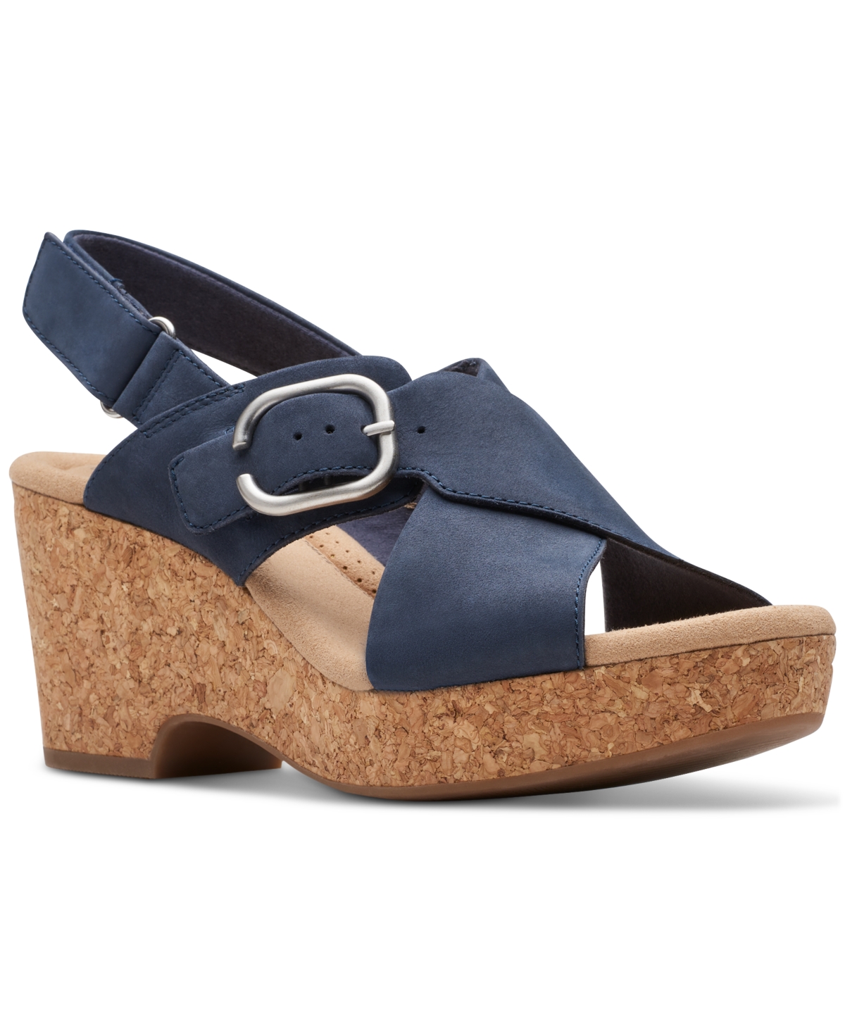 Shop Clarks Women's Giselle Dove Wedge Sandals In Navy Nubuck