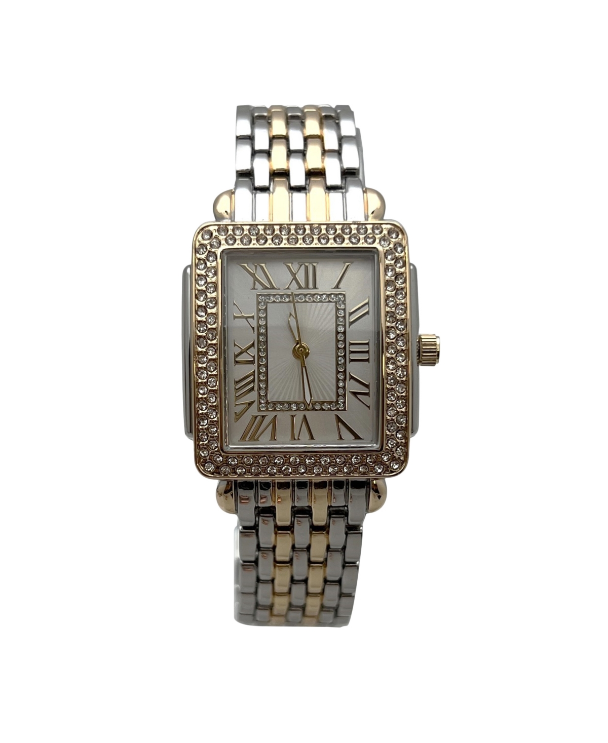 Rose Gold Square and Rhinestones Metal Band Women Watch - Yellow