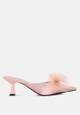 Women asma organza bow embellished satin mules