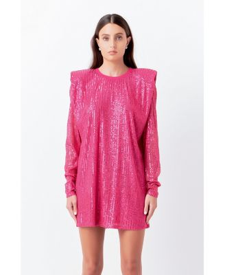 Women's Sequins Long Sleeve Shift Mini Dress