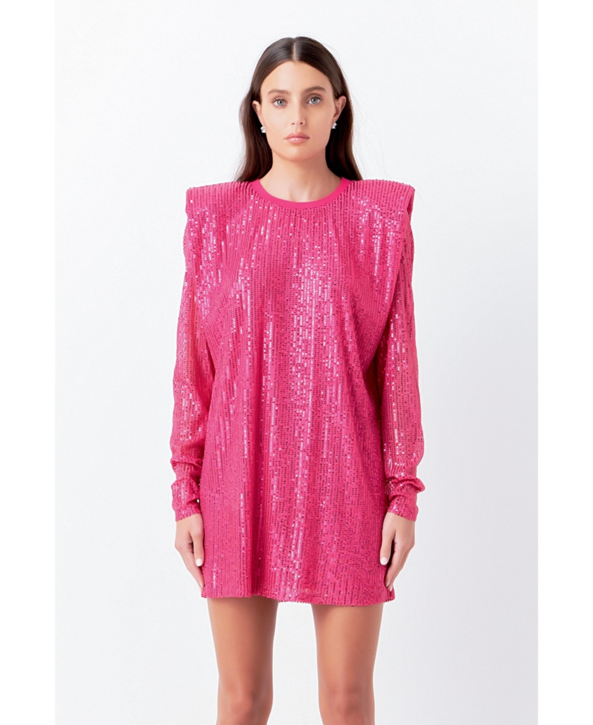 Women's Sequins Long Sleeve Shift Mini Dress