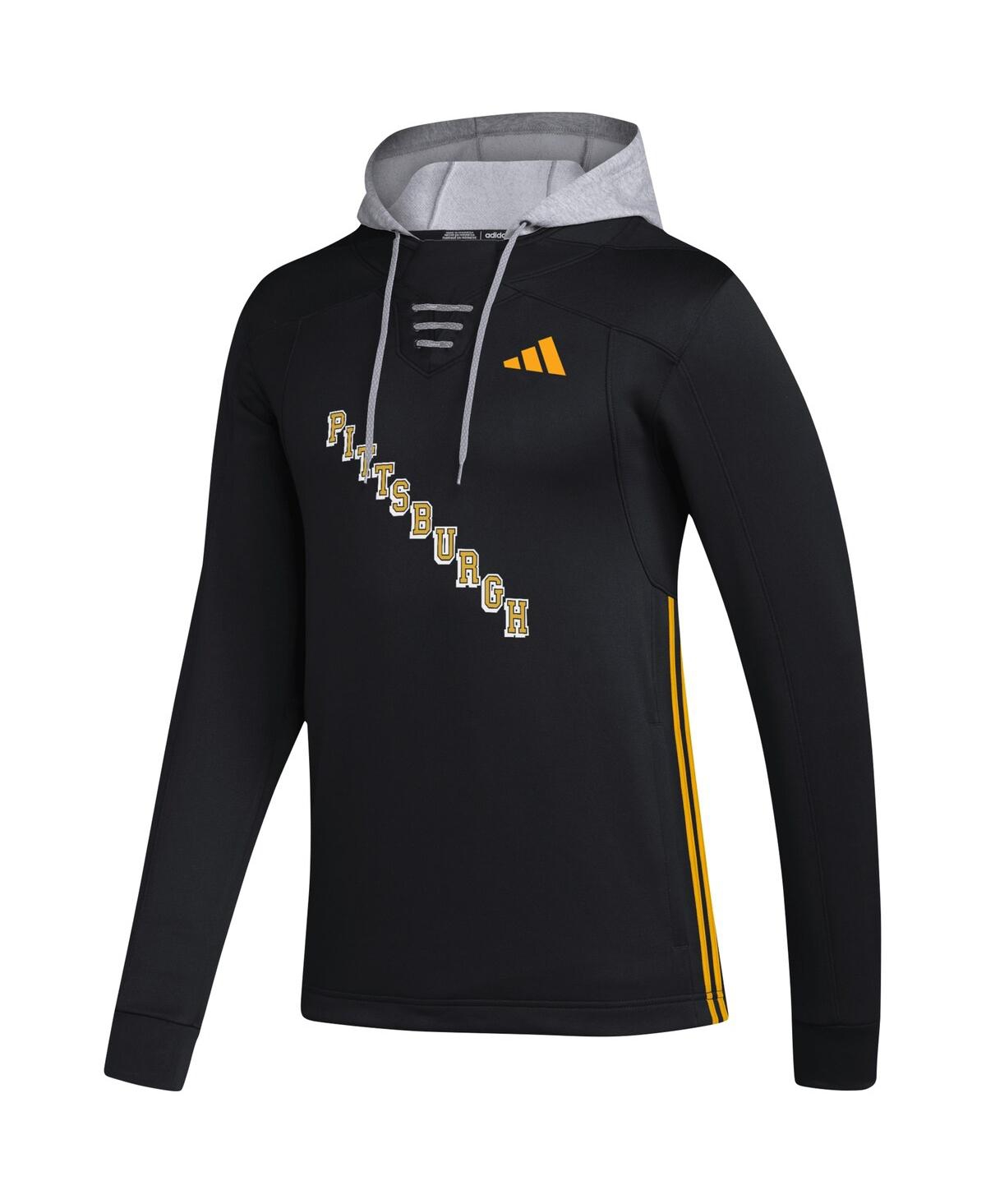 Men's adidasPittsburgh Penguins Refresh Skate Lace Aeroready Pullover Hoodie - Black