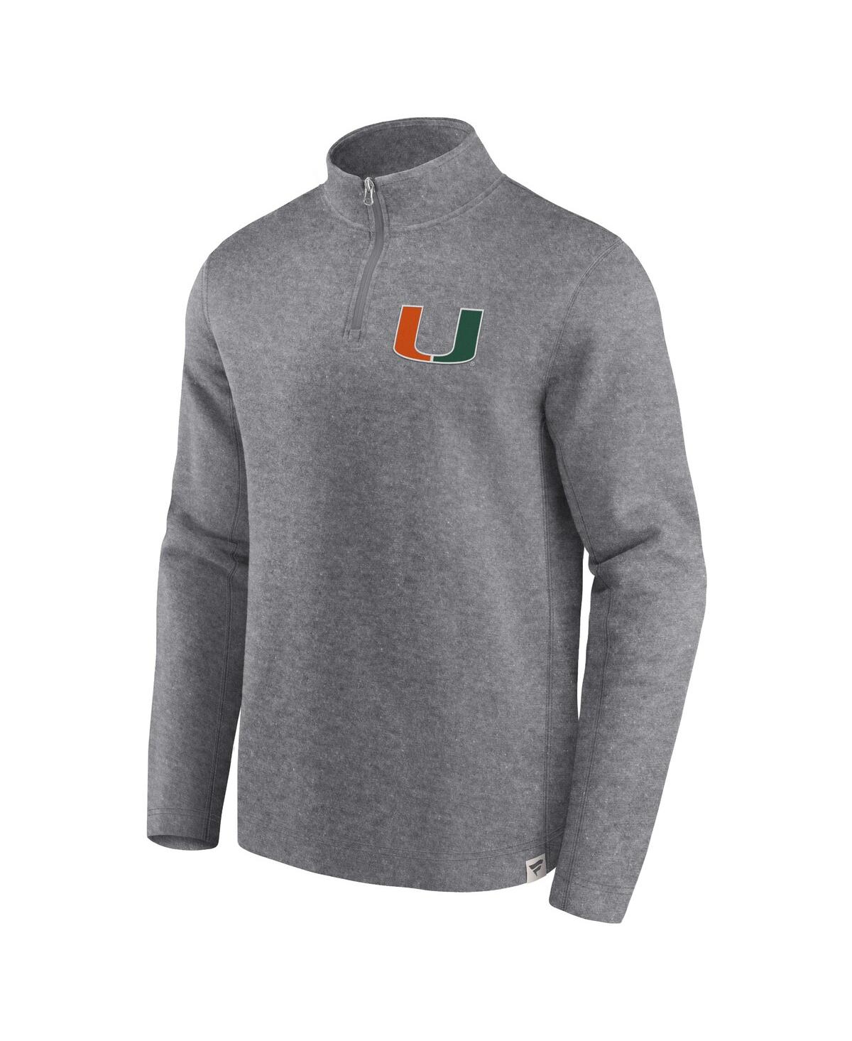 Men's FanaticsDistressed Miami Hurricanes Vintage-Like Fleece Quarter-Zip Jacket - Heather Gray