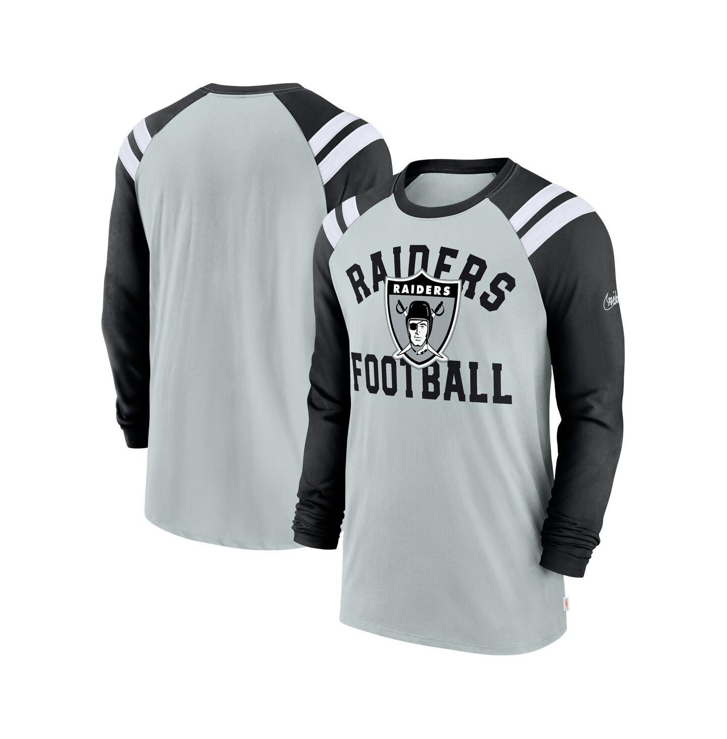 Мужская футболка Nike Silver, Black Las Vegas Raiders Classic Arc Raglan Tri-Blend Long Sleeve — фото 1