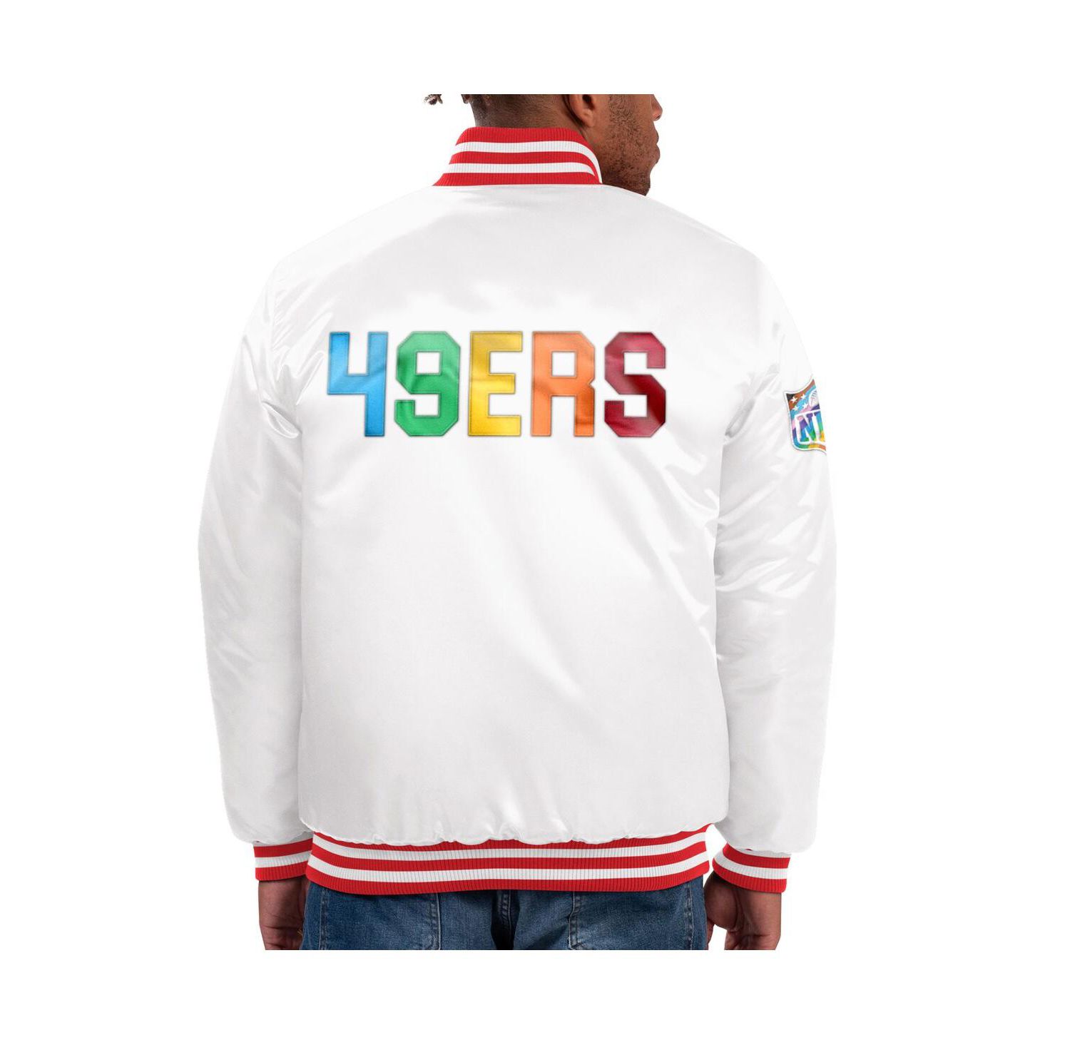 Men's White Distressed San Francisco 49ers Pride Full-Snap Varsity Jacket