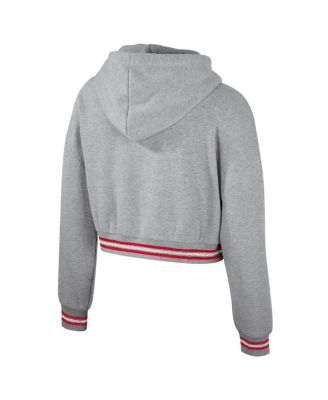 Women's Heather Gray Distressed Wisconsin Badgers Cropped Shimmer Pullover Hoodie