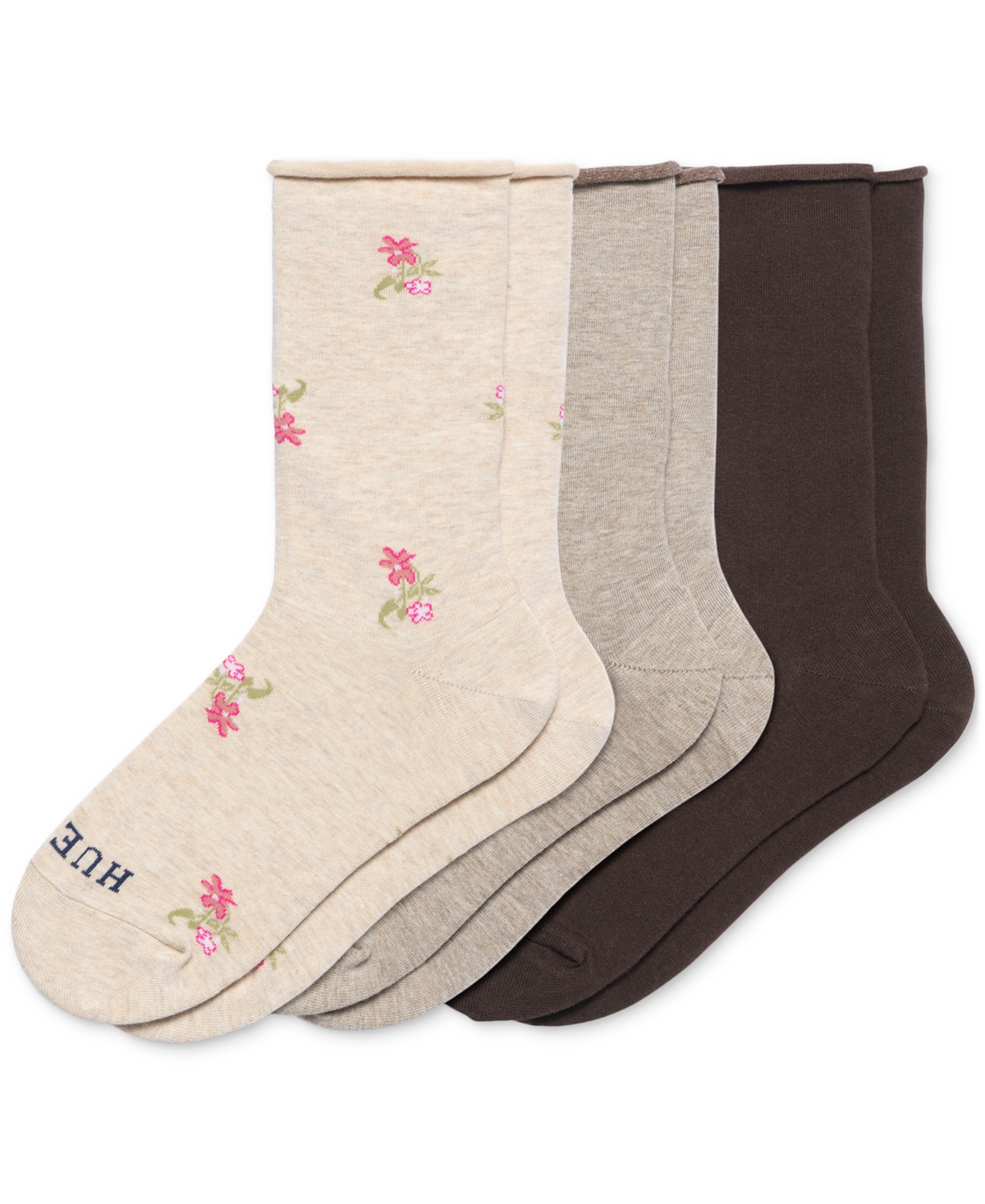 Shop Hue Women's 3-pk. Roll Top Socks In Neutral Pack
