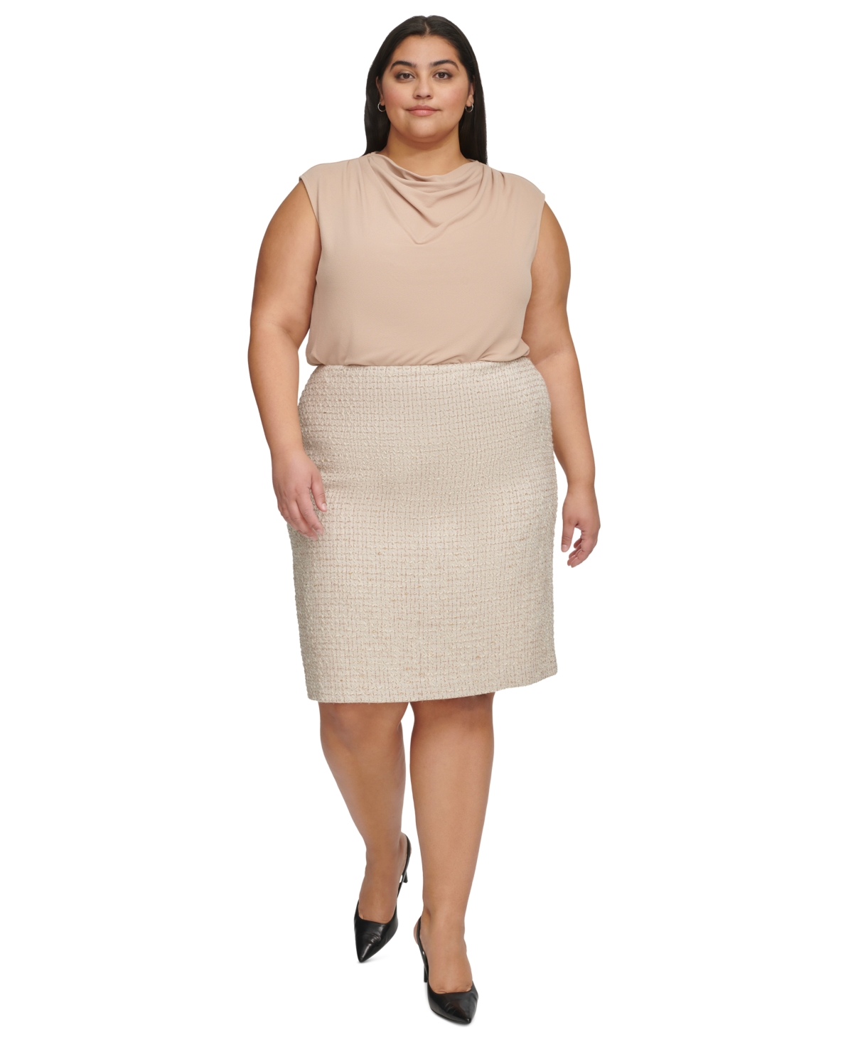 Shop Calvin Klein Plus Size Novelty-tweed Pencil Skirt In Nomad Multi