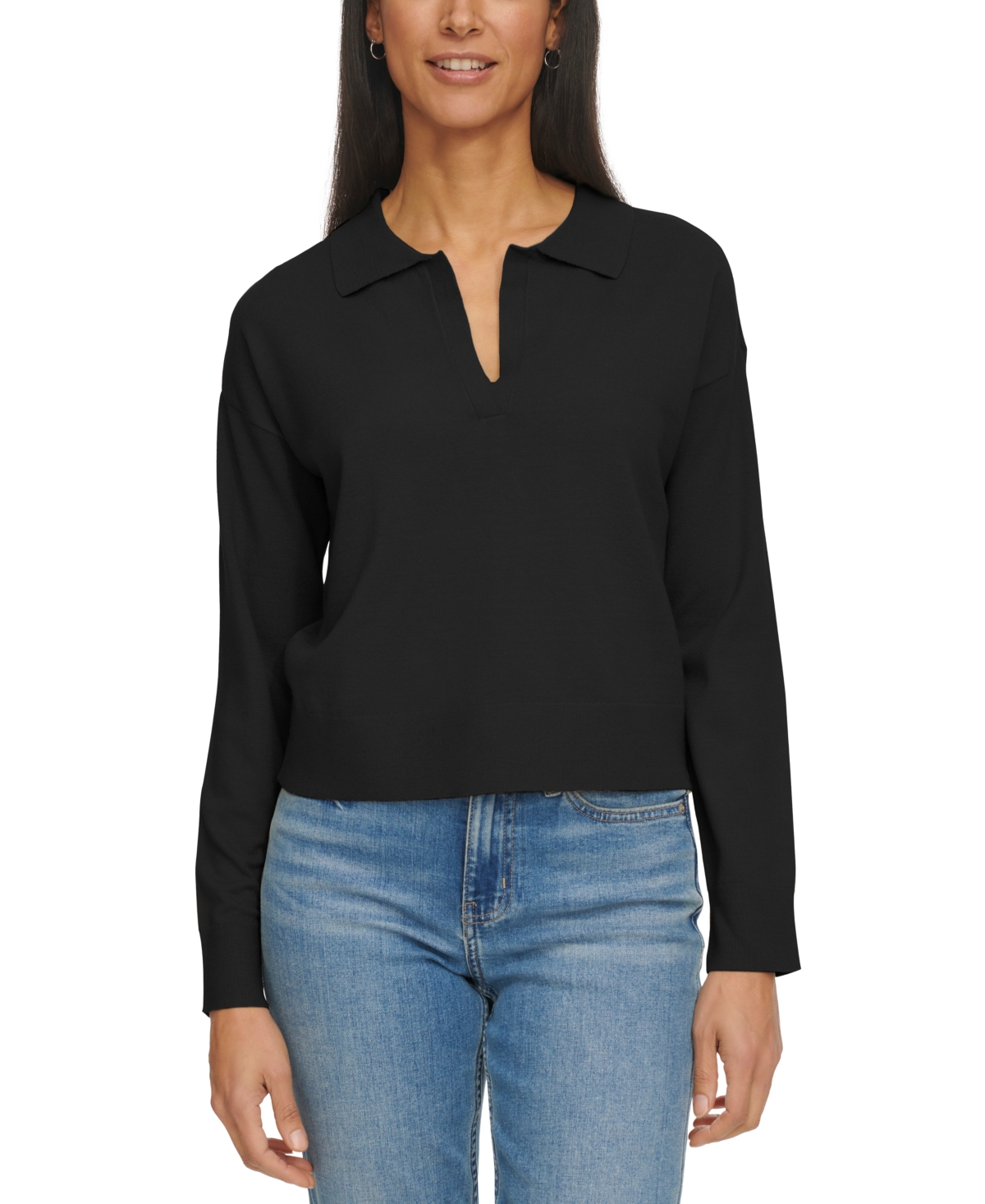 Calvin Klein Jeans Est.1978 Petite Long-sleeve Polo Shirt In Black