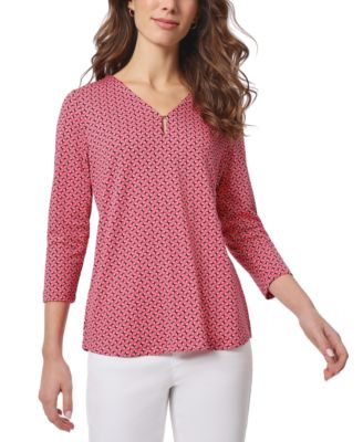 Jones New York - Women's Geo-Print Keyhole-Cutout Top