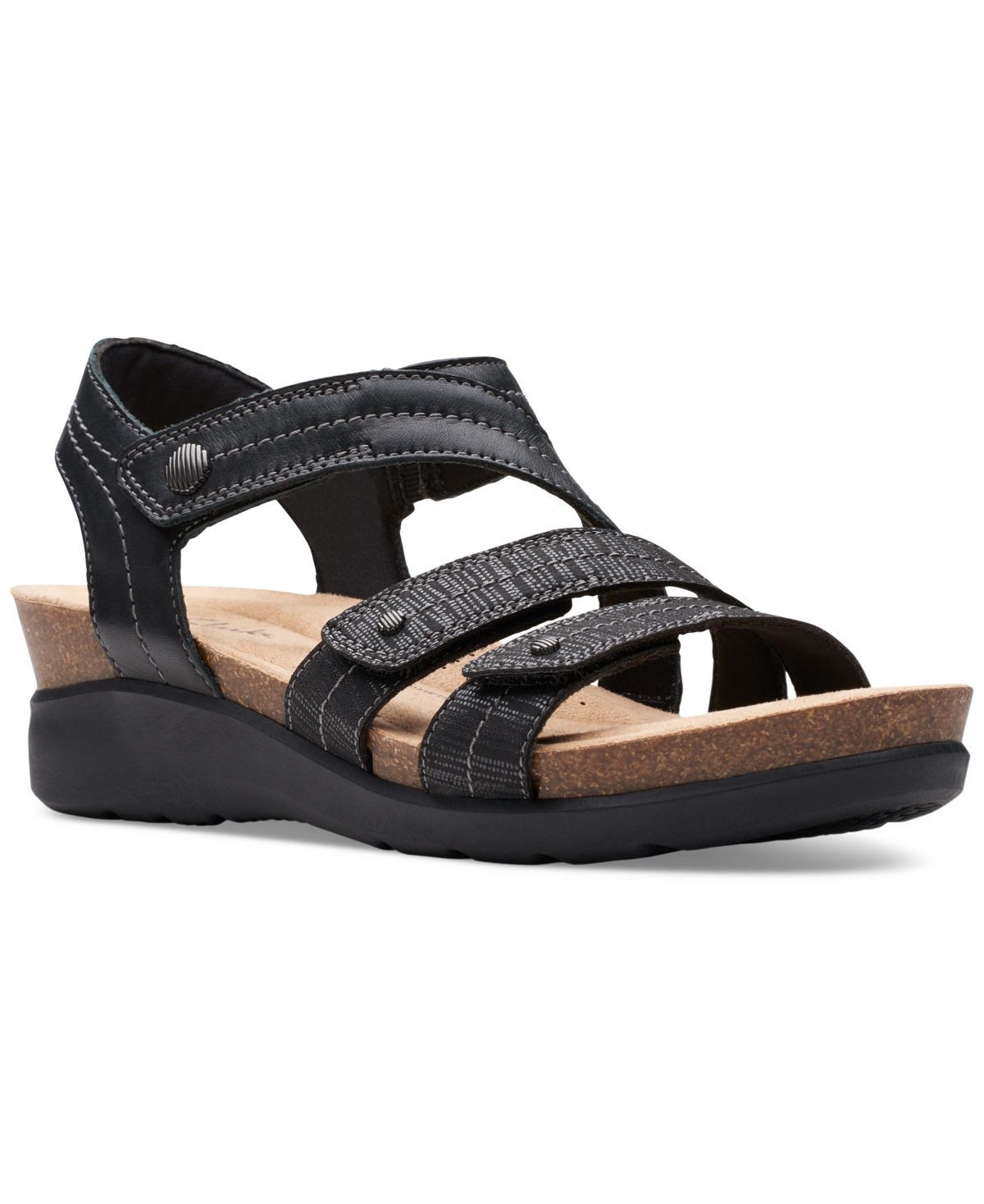 Shop Clarks Women's Calenne Clara Strappy Wedge Sandals In Black Comb