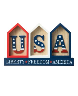 13" L Patriotic, Americana Wooden House-Shaped Table Decor