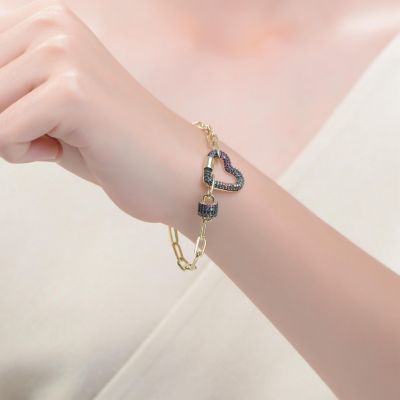 Gigi Girl Kids/ Young Teens 14K Gold and Black Plated Cubic Zirconia Heart Chain Bracelet