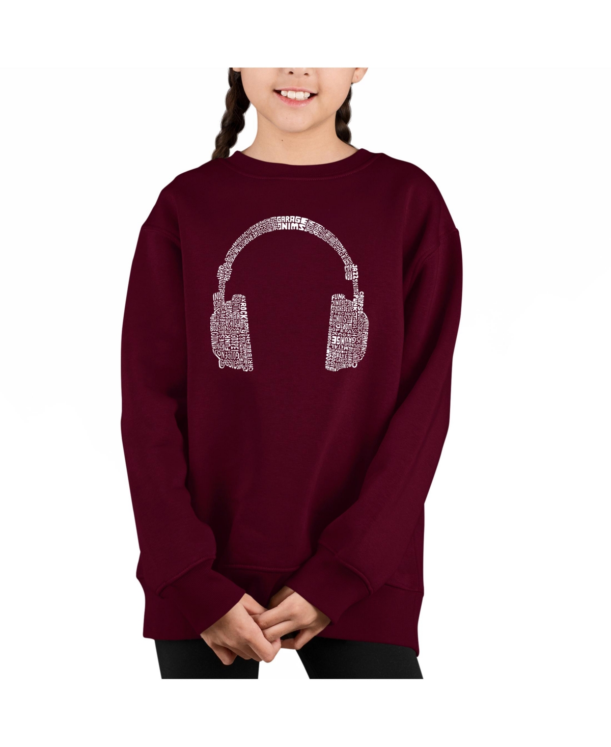 63 Different Genres Of Music - Big Girl's Word Art Crewneck Sweatshirt