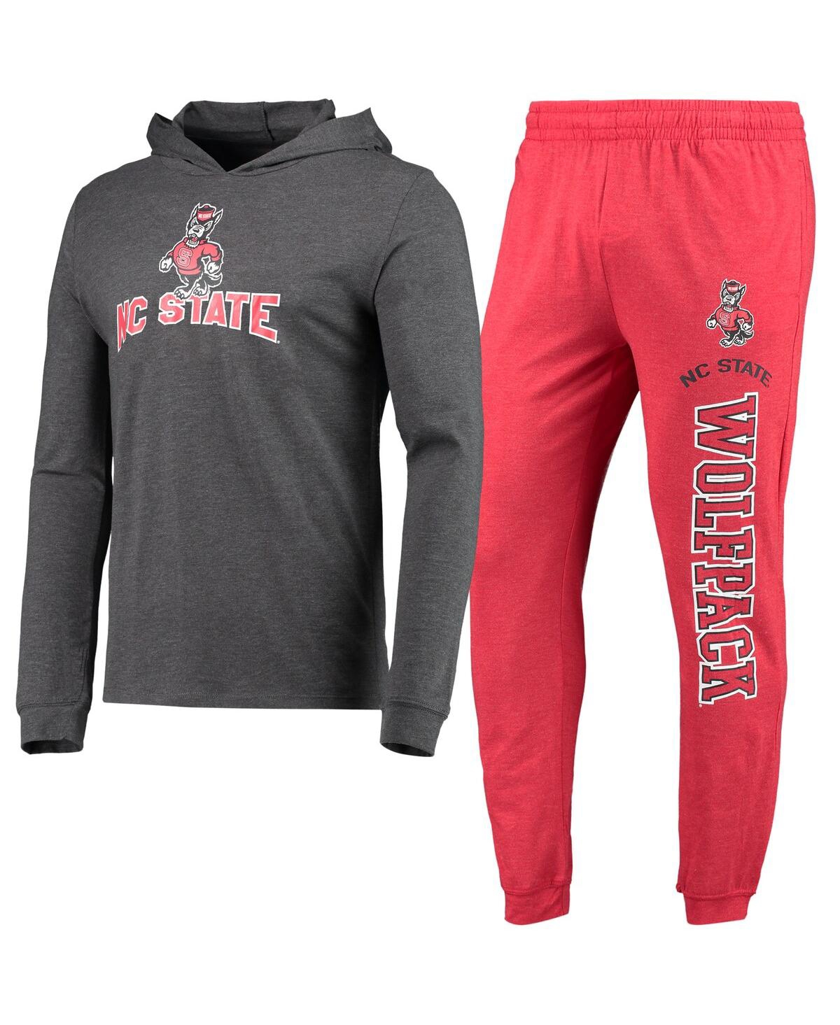 Men's Concepts Sport Red, Heather Charcoal Nc State Wolfpack Meter Long Sleeve Hoodie T-shirt and Jogger Pajama Set - Red, Heather Charcoal