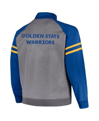 Men's Royal, Heather Gray Golden State Warriors Big and Tall Pieced Stripe Raglan Full-Zip Track Jacket