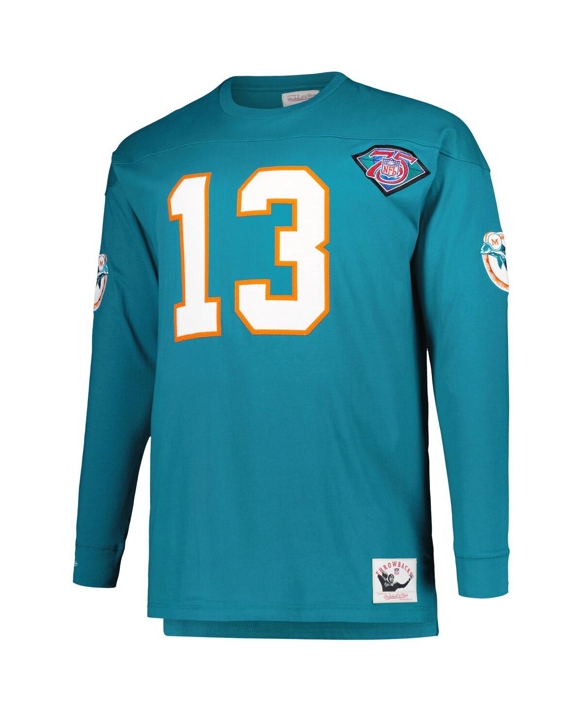 Men's Mitchell & Ness Dan MarinoMiami Dolphins Big and Tall Cut and Sew Player Name and Number Long Sleeve T-shirt - Aqua
